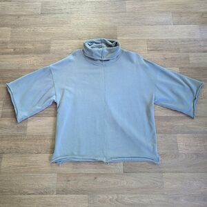 Free People Cotton Dusty Blue Turtleneck Cowlneck Sweatshirt 3/4 Sleeve Size S